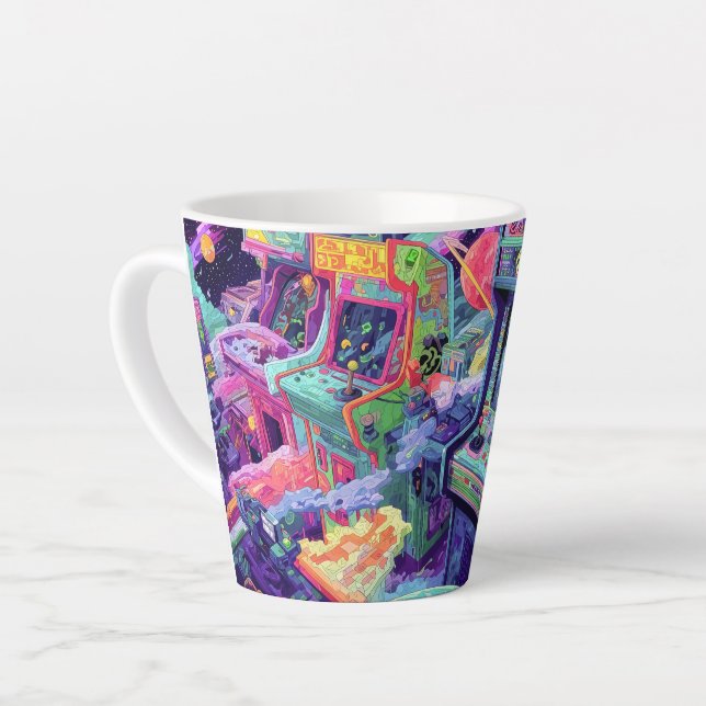 Caneca De Café Latte Máquinas de Arcade Retrô no Espaço (Ângulo esquerdo)