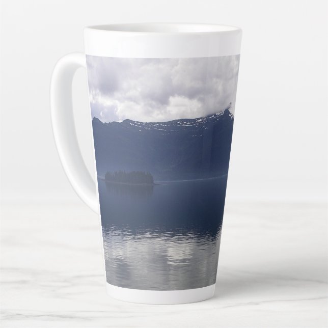 Caneca De Café Latte Mar Alaskano Nebuloso em Tons de Azul (Ângulo esquerdo)