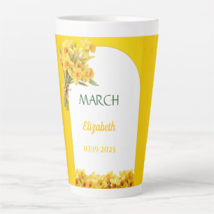 Caneca De Café Latte Marcha de Flor do Mês de Nascimento - Daffodil Per