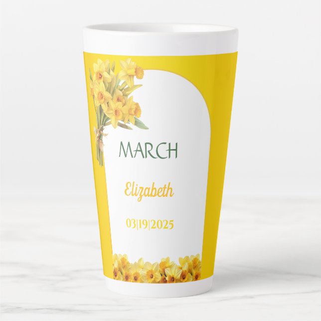 Caneca De Café Latte Marcha de Flor do Mês de Nascimento - Daffodil Per (Frente)