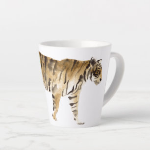 Caneca De Café Latte Marcha de Tigre de Aquarela