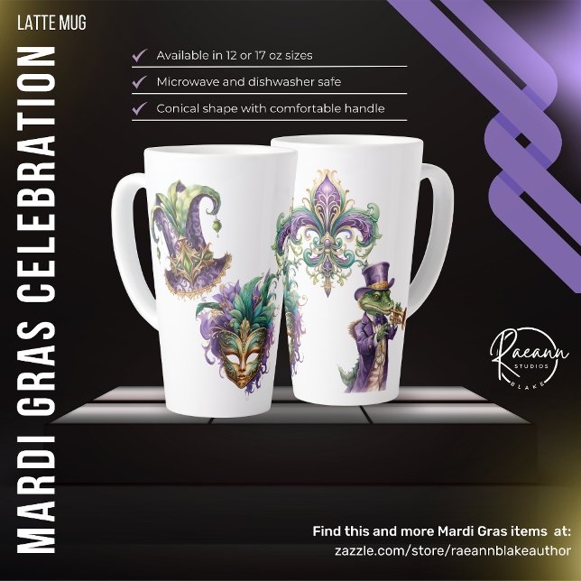 Caneca De Café Latte  Mardi Gras Celebration Ceramic Latte Mug (Criador carregado)