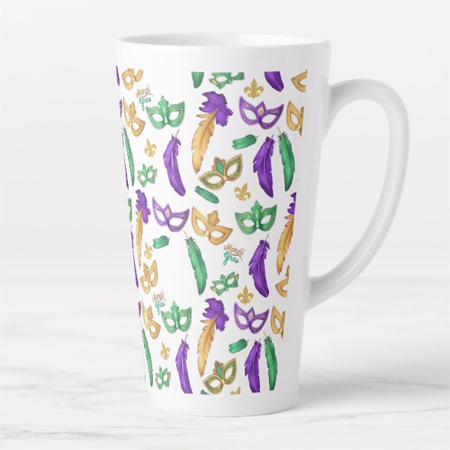 Caneca De Café Latte Mardi Gras Colorido com padrão (Direita)