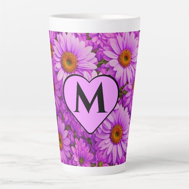 Caneca De Café Latte Margarida floral magenta-rosa-escura elegante (Frente)