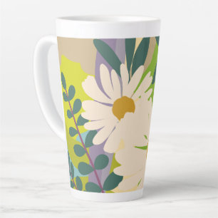 Caneca De Café Latte Margarida Ousada Floresce com Blocos de Cores Colo