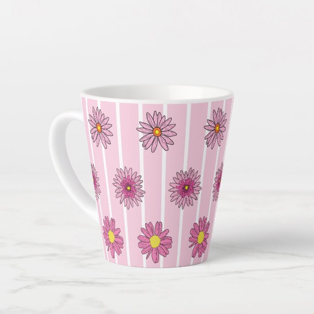 Caneca De Café Latte Margarida Rosa e Branca Branca (Ângulo esquerdo)