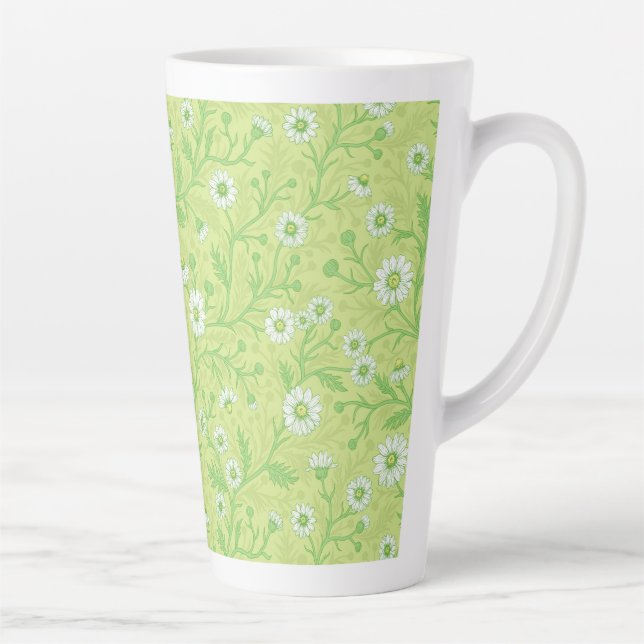 Caneca De Café Latte Margaridas em branco e verde sobre verde mel (Direita)
