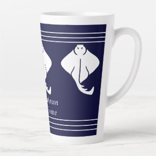 Caneca De Café Latte Marinho Azul Costeira Raio Náutico Manta Ray