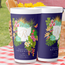 Marinho de Monograma de Jardim Tropical