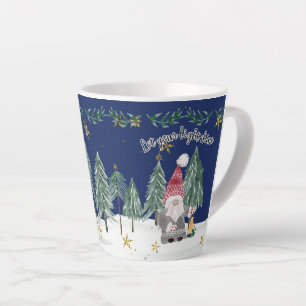 Caneca De Café Latte Marinho de Natal - Árvores de Estrelas Claras Azui