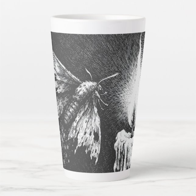 Caneca De Café Latte Mariposa para a Chama — por BurnsInHell (Frente)