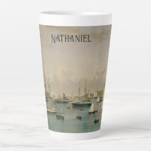 Caneca De Café Latte Marítimo Antigo, Esquadra de Iates no Porto de New
