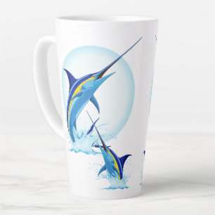 Caneca De Café Latte Marlin Azul Saltando do Oceano