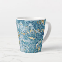 Caneca De Café Latte Mármore Azul e Dourado Luxuoso Abstrato