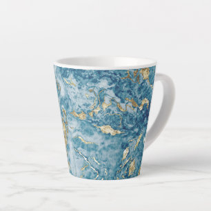 Caneca De Café Latte Mármore Azul e Dourado Luxuoso Abstrato
