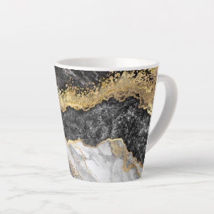 Caneca De Café Latte Mármore Negro com Bonito Dourado