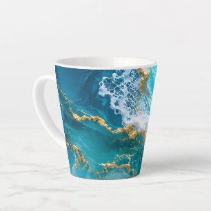 Caneca De Café Latte Mármore Oceano Turquesa de Luxo com Ondas de Folha