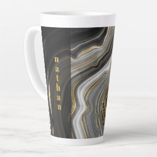 Caneca De Café Latte Mármore Preto e Dourado Personalizado