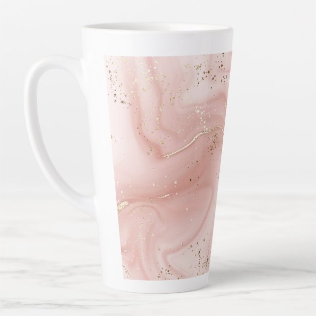 Caneca De Café Latte Mármore Rosa Bege com Glitter Dourado Padrão Abstr (Esquerda)