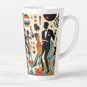 Caneca De Café Latte Martínis Jazzy Abstratos e Festa de Coquetel Danç