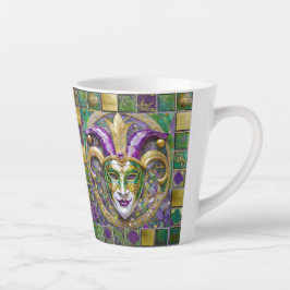 Caneca De Café Latte Máscara de Jester Mardi Gras Roxo Verde Dourado