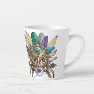 Caneca De Café Latte Máscara de penas e metal do Mardi Gras