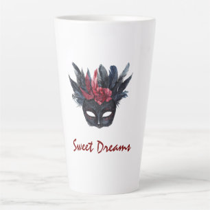 Caneca De Café Latte Máscara de Penas Vermelhas Pretas Brancas
