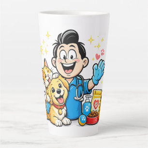 Caneca De Café Latte Mascote de Cuidados Felizes com Animais Desenho An