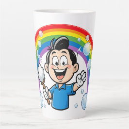 Caneca De Café Latte Mascote de Limpeza Fofo Arte de Design de Desenho