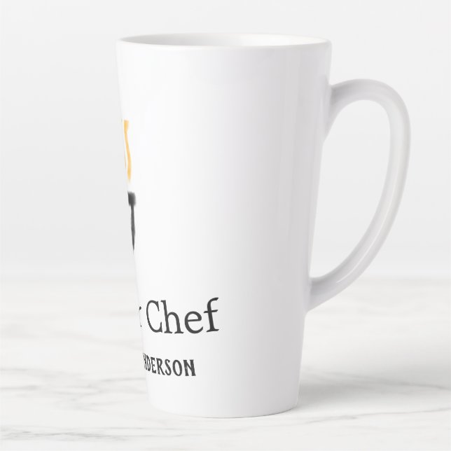 Caneca De Café Latte Master chef add name black pan yellow fire fume co (Direita)
