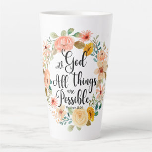 Caneca De Café Latte Mateus 19:26 Possível com a Escritura de Deus Flor