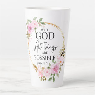 Caneca De Café Latte Mateus 19:26 Possível com Deus Rosa Floral