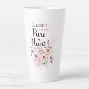 Caneca De Café Latte Mateus 5:8 Abençoados são o Puro na Flor do Coraçã