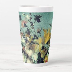 Caneca De Café Latte Matizes Azuis Florais Elegantes