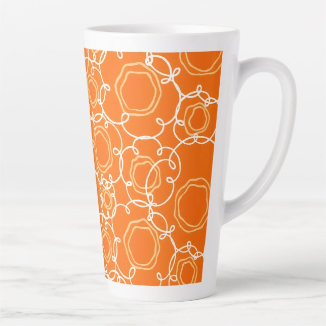 Caneca De Café Latte Matriz Floral Abstrata (Laranja) Arte Refinada (Direita)