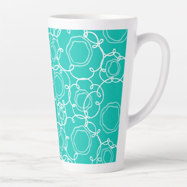 Caneca De Café Latte Matriz Floral Abstrata (Turquesa) Arte Refinada (Direita)