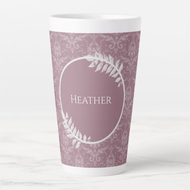 Caneca De Café Latte Mauve Elegant Damask Personalizado Latte Mug (Frente)
