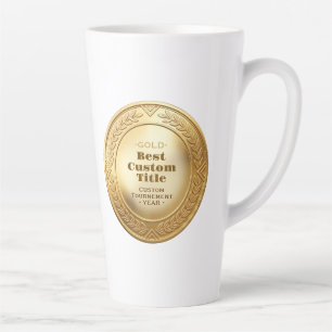 Caneca De Café Latte Medalha de Ouro Realista 3D Personalizável e Premi