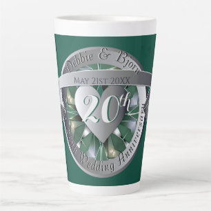 Caneca De Café Latte Medalhão do Coração Emerald, 20 Wedding