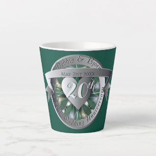 Caneca De Café Latte Medalhão do Coração Emerald, 20 Wedding