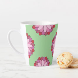 Caneca De Café Latte Medalhão Verde-Asiático Pastel Rosa Floral