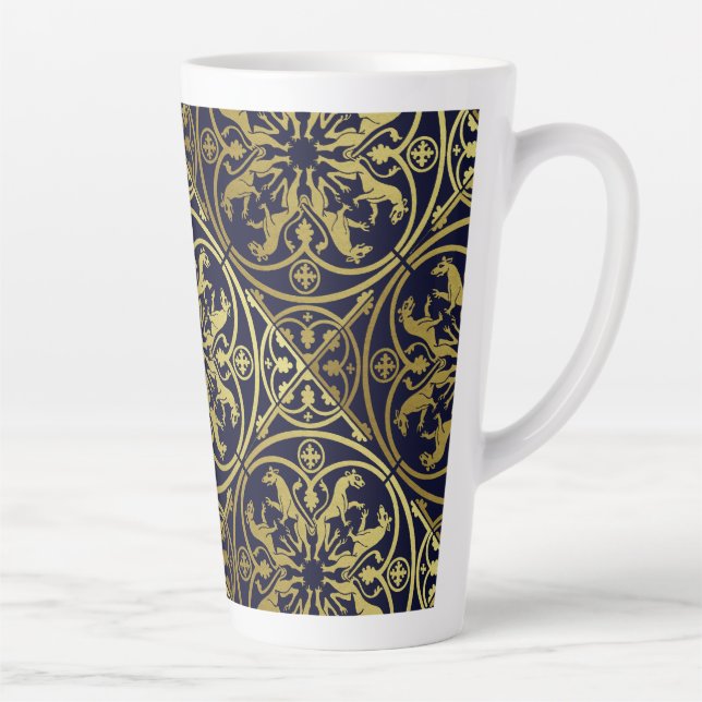Caneca De Café Latte Medieval Renaisance Herald Lion Leopard Metálico (Direita)