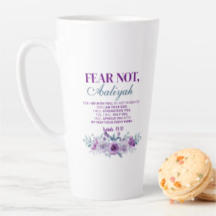 Caneca De Café Latte Medo Personalizado Não Isaías 41:10 Floral Roxa