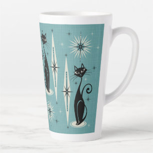 Caneca De Café Latte Meio século mede gatos atômicos retrô em azul