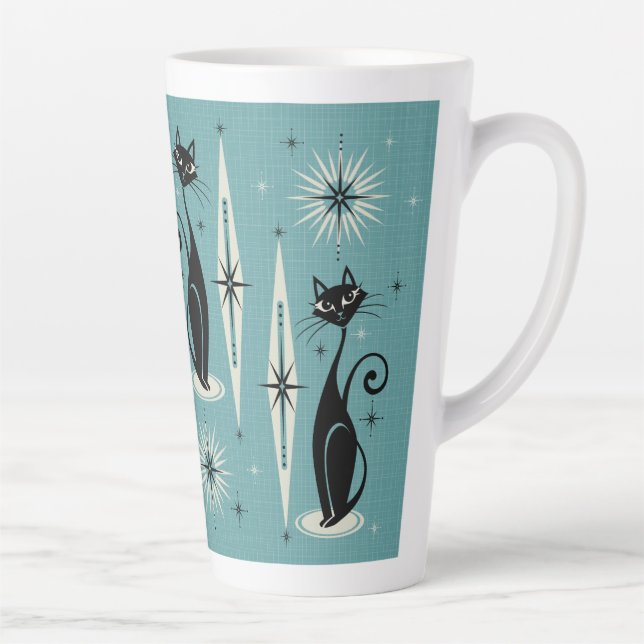 Caneca De Café Latte Meio século mede gatos atômicos retrô em azul (Direita)