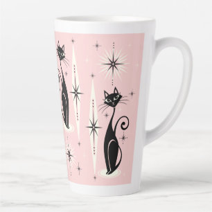 Caneca De Café Latte Meio século mede gatos retrô atômicos em rosa q