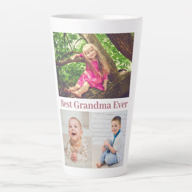 Caneca De Café Latte Melhor Colagem de Fotos da Avó Nunca (Frente)