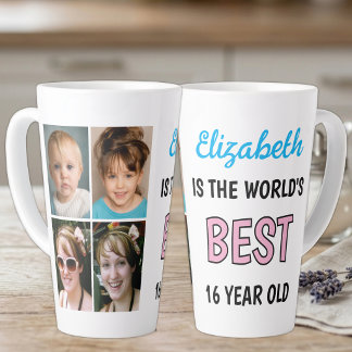 Caneca De Café Latte Melhor do mundo com 16 anos 4 foto azul rosa