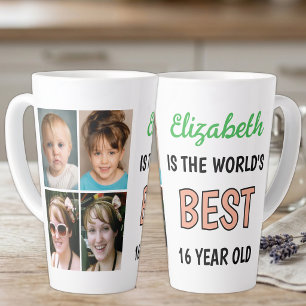 Caneca De Café Latte Melhor do mundo com 16 anos 4 foto pêssego verde
