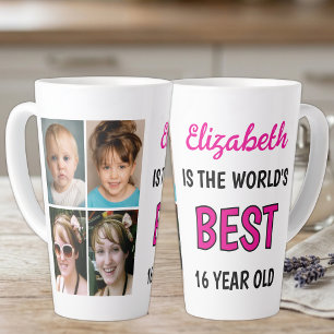 Caneca De Café Latte Melhor do mundo com 16 anos 4 foto rosa